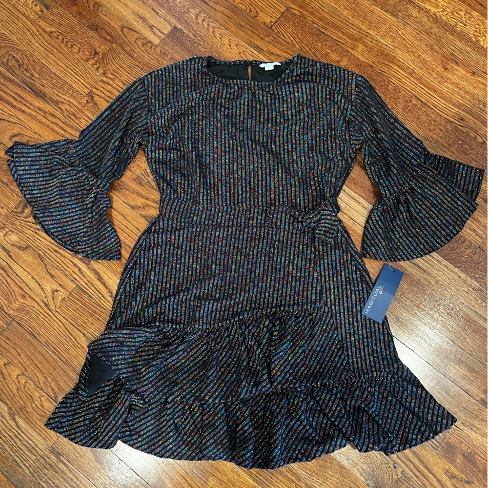 Habitual girls multicolor shiny dress with bell sleeves